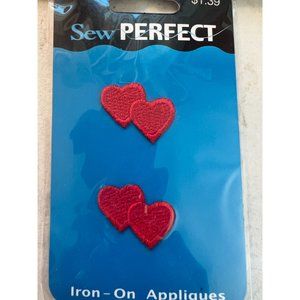 Sew Perfect Iron On Appliques Double Red Hearts 1" across  NEW